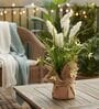 Cream Silk Plastic And Jute Faux Pampas Grass Arrangement Flower Bunch With Jute Wrap