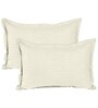 Cream Solid 210 TC Cotton Queen Sized Double Bedsheet with 2 Pillow Covers Satin Stripe 2024 Collection