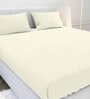 Cream Solid 210 TC Cotton Queen Sized Double Bedsheet with 2 Pillow Covers Satin Stripe 2024 Collection