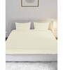 Cream Solid 210 TC Cotton Queen Sized Double Bedsheet with 2 Pillow Covers Satin Stripe 2024 Collection