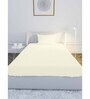 Cream Solid 210 TC Cotton Single Sized Bedsheet with 1 Pillow Cover Satin Stripe 2024 Collection