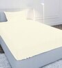 Cream Solid 210 TC Cotton Single Sized Bedsheet with 1 Pillow Cover Satin Stripe 2024 Collection