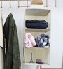 Cream Solid Polypropylene  Foldable Cupboard Hanging Cloth Organiser With 3 Shelves