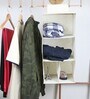 Cream Solid Polypropylene  Foldable Collapsible Cupboard Hanging Cloth Organiser With 4 Shelves
