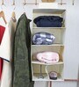 Cream Solid Polypropylene  Foldable Cupboard Hanging Cloth Organiser With 4 Shelves