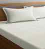 Cream Striped 300 TC Cotton Blend King Size Double Bedsheet with 2 Pillow Covers