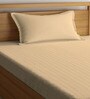 Cream Striped 300 TC Cotton Blend Single Bedsheet with 1 Pillow Cover