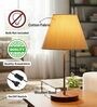 Cream Texture Fabric Shade Table Lamp, Brown Wooden Base Bedside & Desk Light for Bedroom, Living Room & Home Decor