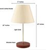 Cream Texture Fabric Shade Table Lamp, Brown Wooden Base Bedside & Desk Light for Bedroom, Living Room & Home Decor