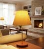 Cream Texture Fabric Shade Table Lamp, Brown Wooden Base Bedside & Desk Light for Bedroom, Living Room & Home Decor