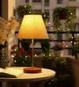 Cream Texture Fabric Shade Table Lamp, Brown Wooden Base Bedside & Desk Light for Bedroom, Living Room & Home Decor