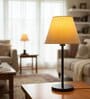 Cream Texture Fabric Shade Table Lamp, Modern Bedside & Desk Lamp with Metal Base for Bedroom, Living Room & Home Decor