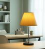 Cream Texture Fabric Shade with Modern Silver & Black Table Lamp for Bedroom & Living Room