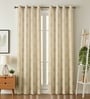 Cream Velvet Coral Branch Print  9 Foot Ring Top Door Curtains Set Of 2