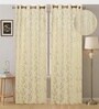Cream Velvet Floral 7 Foot Ring Top Door Curtain