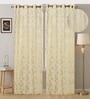 Cream Velvet Floral 9 Foot Ring Top Door Curtain