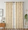 Cream Velvet Leaf Print 7Ft Ring Top Door Curtains Pack of  2
