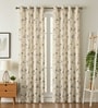 Cream Velvet Leaf Print 7Ft Ring Top Door Curtains Pack of  2