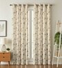 Cream Velvet Leaf Print 9Ft Ring Top Long Door Curtain Pack of 1