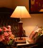 Beige Fiber Shade Table Lamp with Brown Base