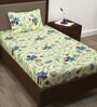 Cream Floral 208 TC 100% Cotton Single Bed Sized Bed Sheets With 1 Pillow Cover