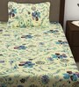 Cream Floral 208 TC 100% Cotton Single Bed Sized Bed Sheets With 1 Pillow Cover