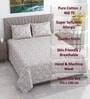 Creamy Beige Floral 400 TC Cotton Queen Size Flat Bedsheet With 2 Pillow Covers