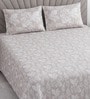 Creamy Beige Floral 400 TC Cotton Queen Size Flat Bedsheet With 2 Pillow Covers