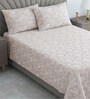 Creamy Beige Floral 400 TC Cotton Single Bed Size Flat Bedsheet With 2 Pillow Covers