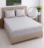 Creamy Beige Floral 400 TC Cotton Superking Size Fitted Bedsheet With 2 Pillow Covers