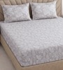 Creamy Beige Floral 400 TC Cotton Superking Size Fitted Bedsheet With 2 Pillow Covers