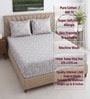 Creamy Beige Floral 400 TC Cotton Superking Size Fitted Bedsheet With 2 Pillow Covers