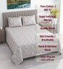 Creamy Beige Floral 400 TC Cotton Superking Size Flat Bedsheet With 2 Pillow Covers