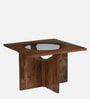 Creil Mango Wood Coffee Table In Rustic Teak Finish With Glass Top