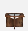 Creil Mango Wood Coffee Table In Rustic Teak Finish With Glass Top