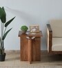 Creil Mango Wood End Table In Rustic Teak Finish With Glass Top