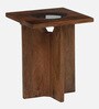 Creil Mango Wood End Table In Rustic Teak Finish With Glass Top