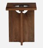 Creil Mango Wood End Table In Rustic Teak Finish With Glass Top