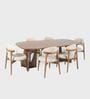 Crescent 6-Seater Dining Table Set In Mango Wood Finish