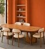Crescent 6-Seater Dining Table Set In Mango Wood Finish