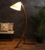 Crescent Beige Khadi Shade Novelty Floor Lamp With Wood Base
