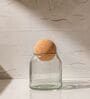 Set of 3 Crest Glass Jar Set Glass Storage Jars with Spherical Cork Lids