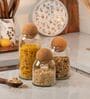 Set of 3 Crest Glass Jar Set Glass Storage Jars with Spherical Cork Lids