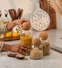Set of 3 Crest Glass Jar Set Glass Storage Jars with Spherical Cork Lids
