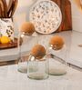 Set of 3 Crest Glass Jar Set Glass Storage Jars with Spherical Cork Lids