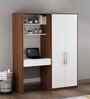 Crest Hutch Desk Cum Wardrobe In Walnut and Frosty White Finish