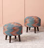 Crest Jacquard Seating Stools in Blue Color with (Set of 2)
