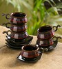 Crimson Mascarene 150ml Black (Set of 12) Ceramic Tea Cup & Saucer Set