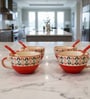 Crimson Red Ceramic Bowl Set of 4