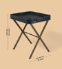 Croco Leather Foldable End Table In Blue Finish